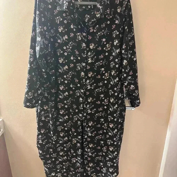 Button Up Floral Black Dress High Low 2XL - Picture 2 of 9
